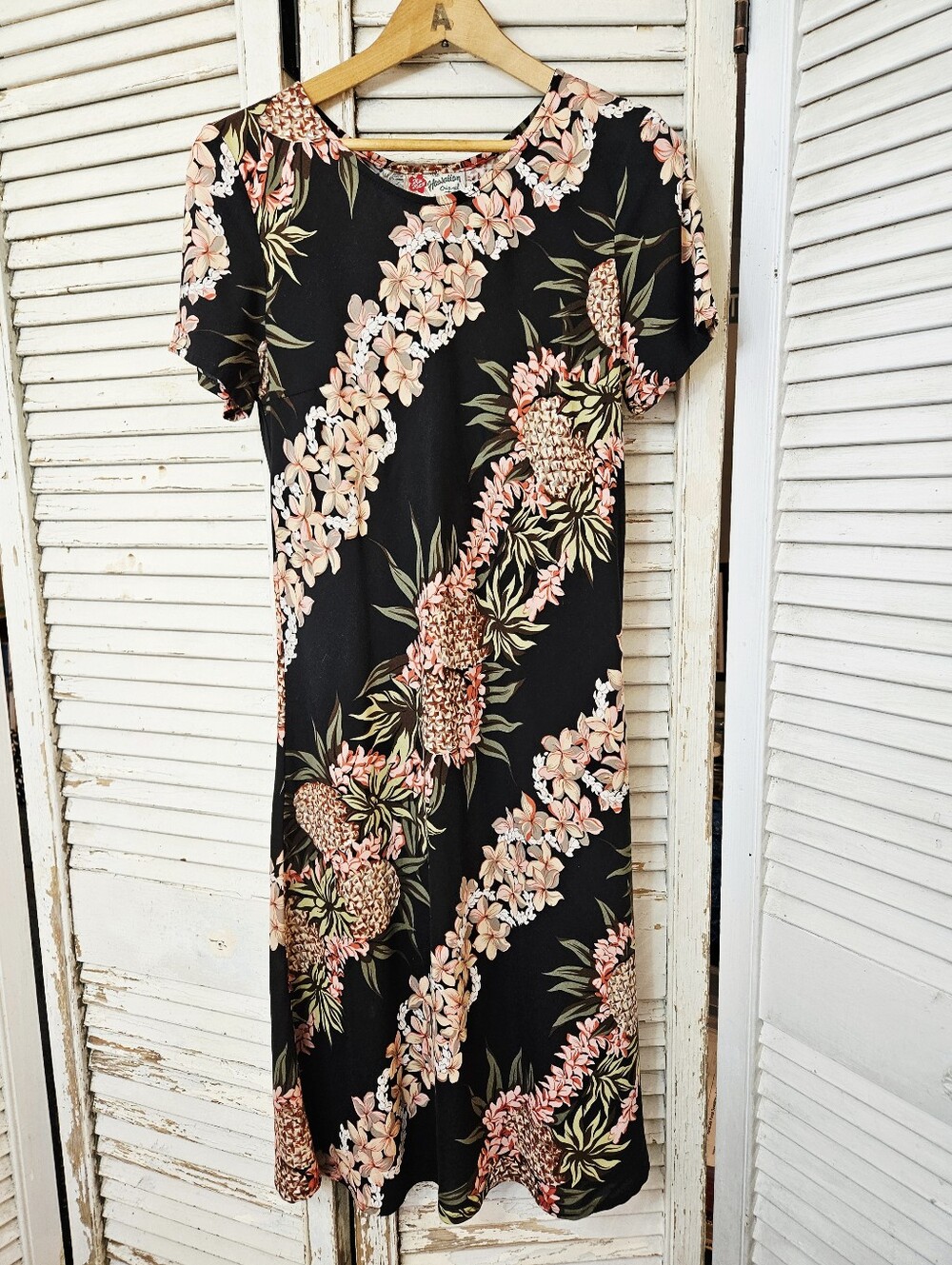 Vintage Hilo Hattie Bias Cut Short Sleeve Rayon Dress Made In Hawaii Small